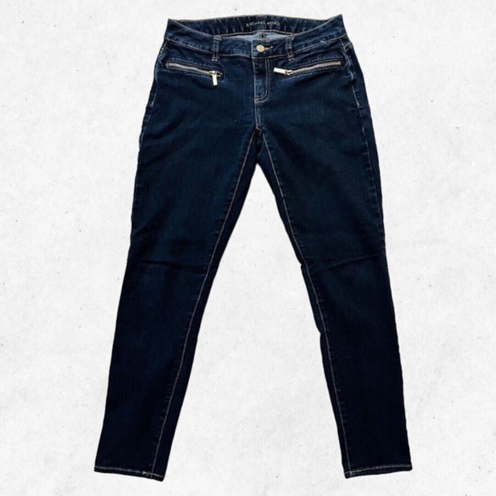 Michael Kors Women's Jeans S 2‎ Skinny Leg Mid Rise Flat Front Zip Pockets Blue